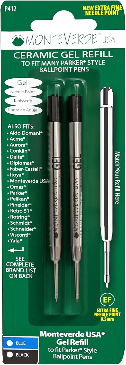 מילוי לעט כדורי Monteverde Extra Fine ג'ל תואם פרקר