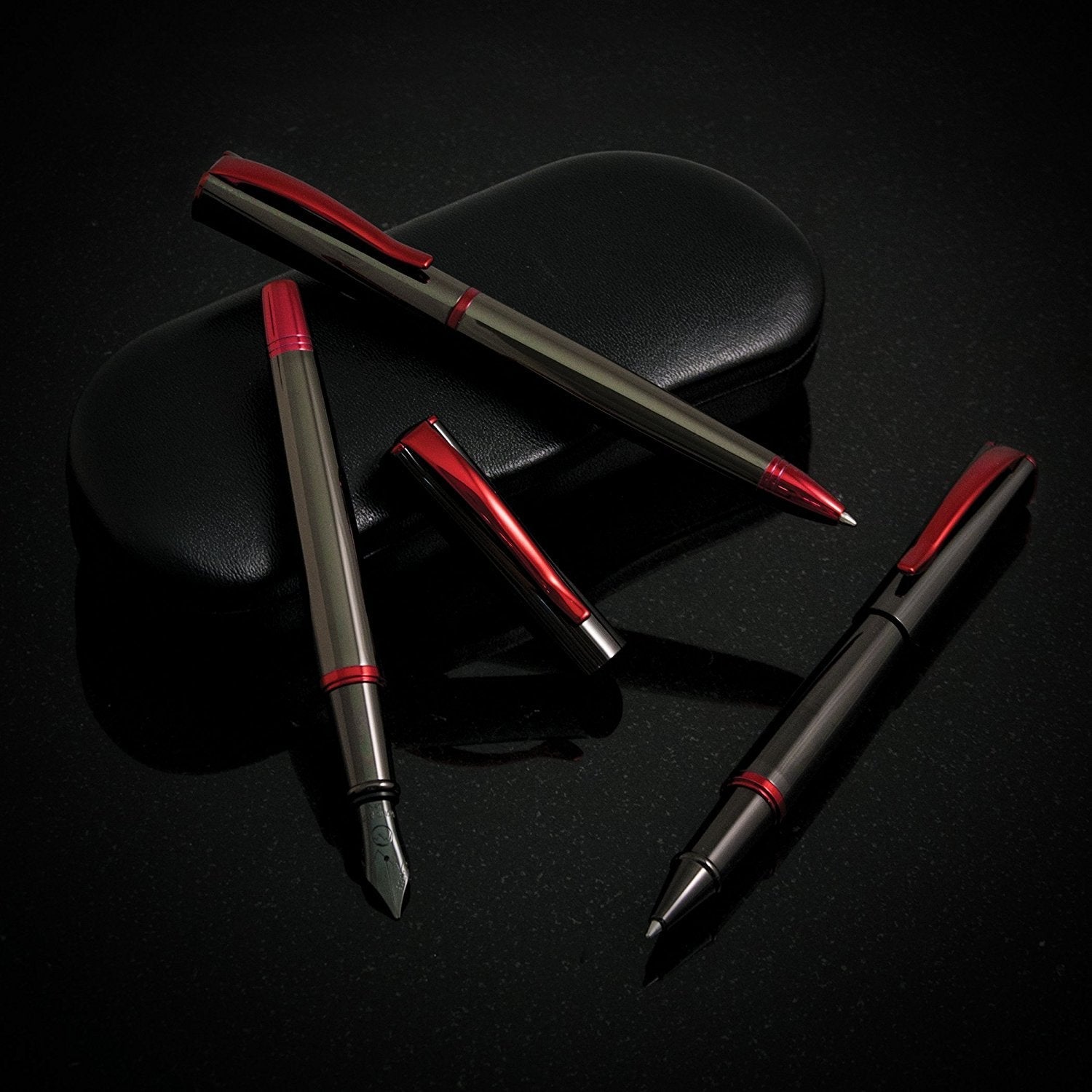 עט רולר Monteverde Impressa - אפור כהה עם גימור אדום Gunmetal with Red Trim