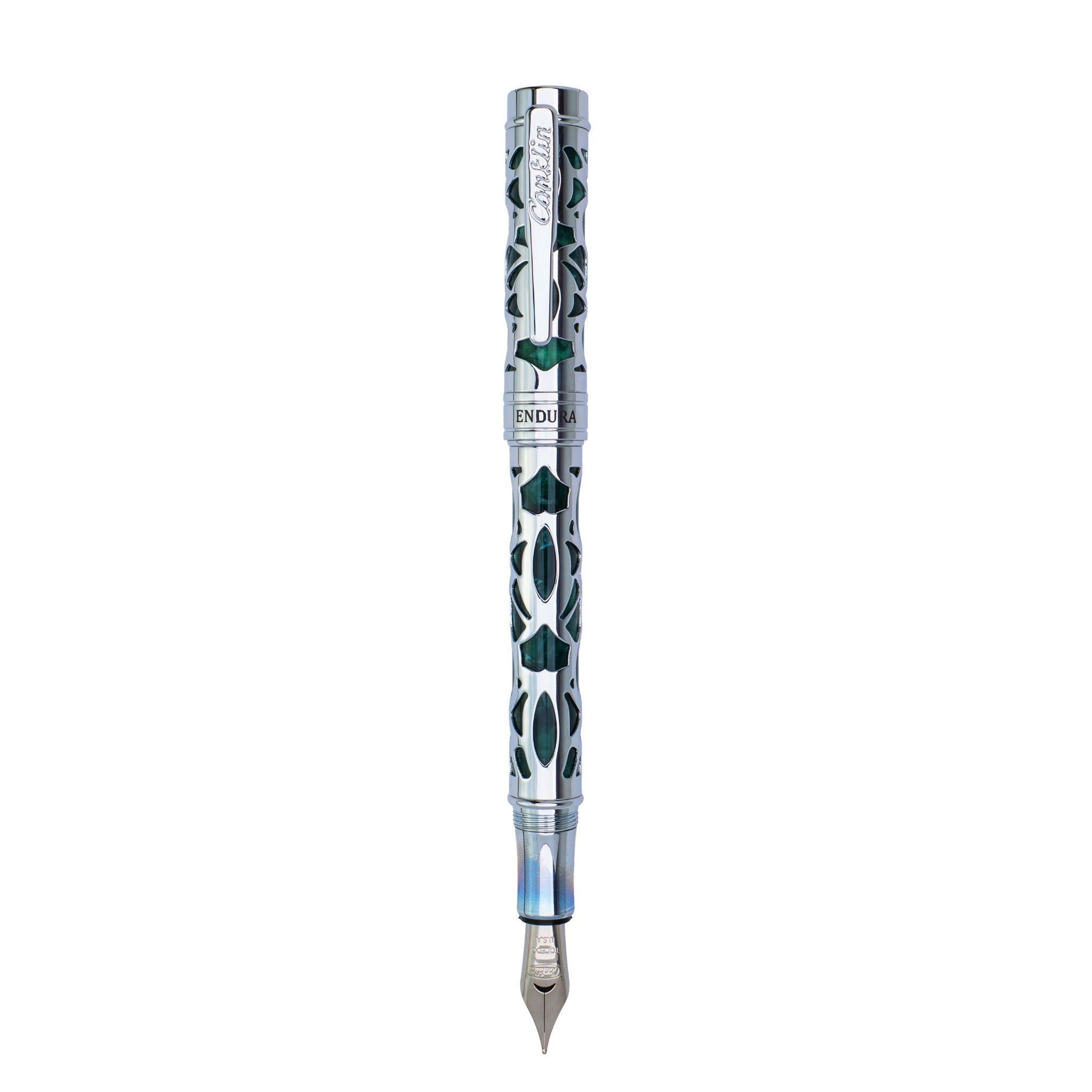 Conklin Endura Deco Crest Forest Green Chrome עט נובע פתוח