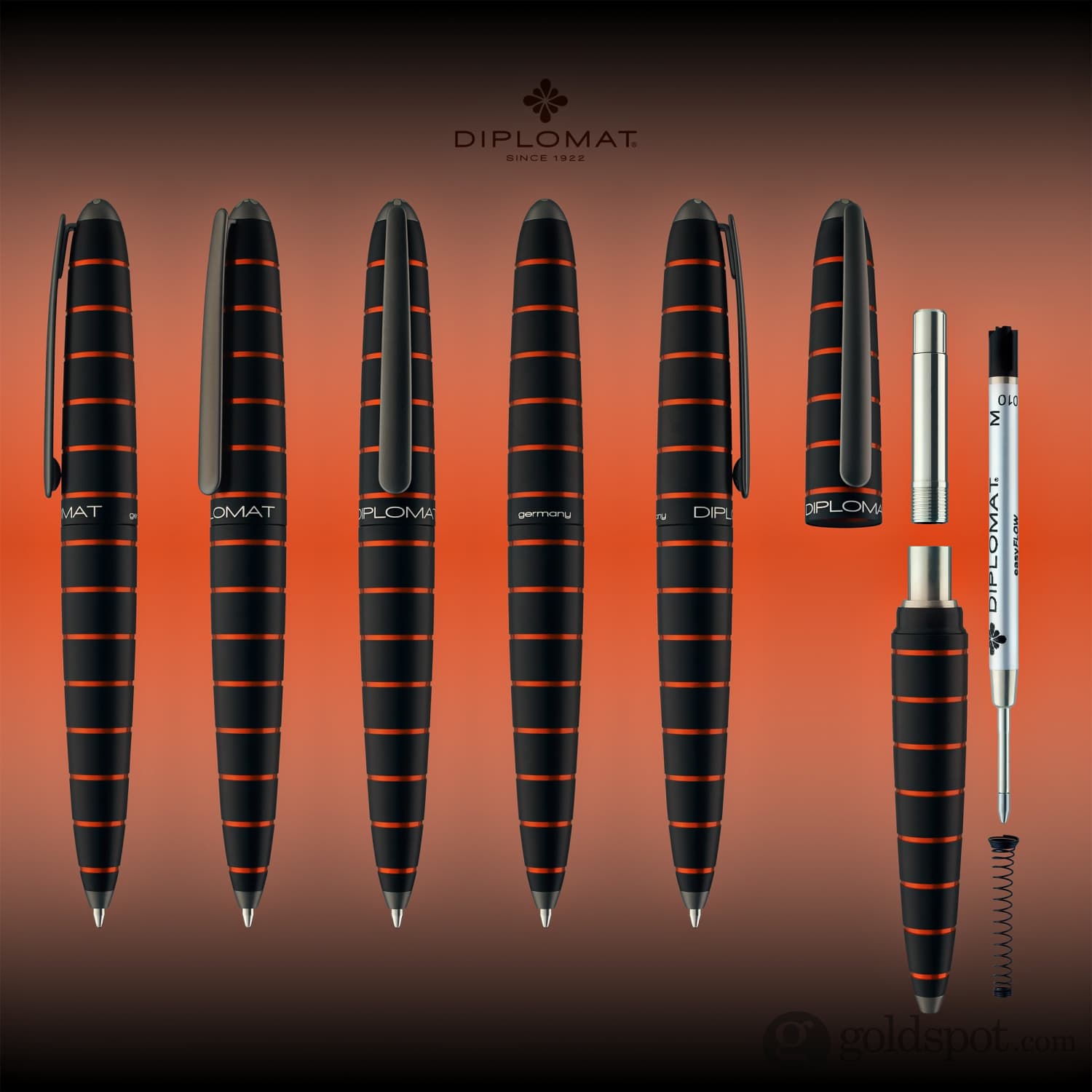 עט כדורי Diplomat Elox - שחור וכתום Ring Black & Orange