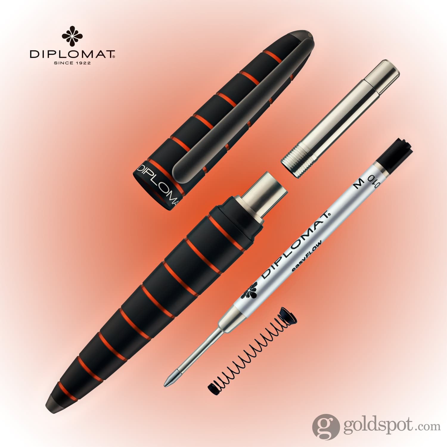 עט כדורי Diplomat Elox - שחור וכתום Ring Black & Orange