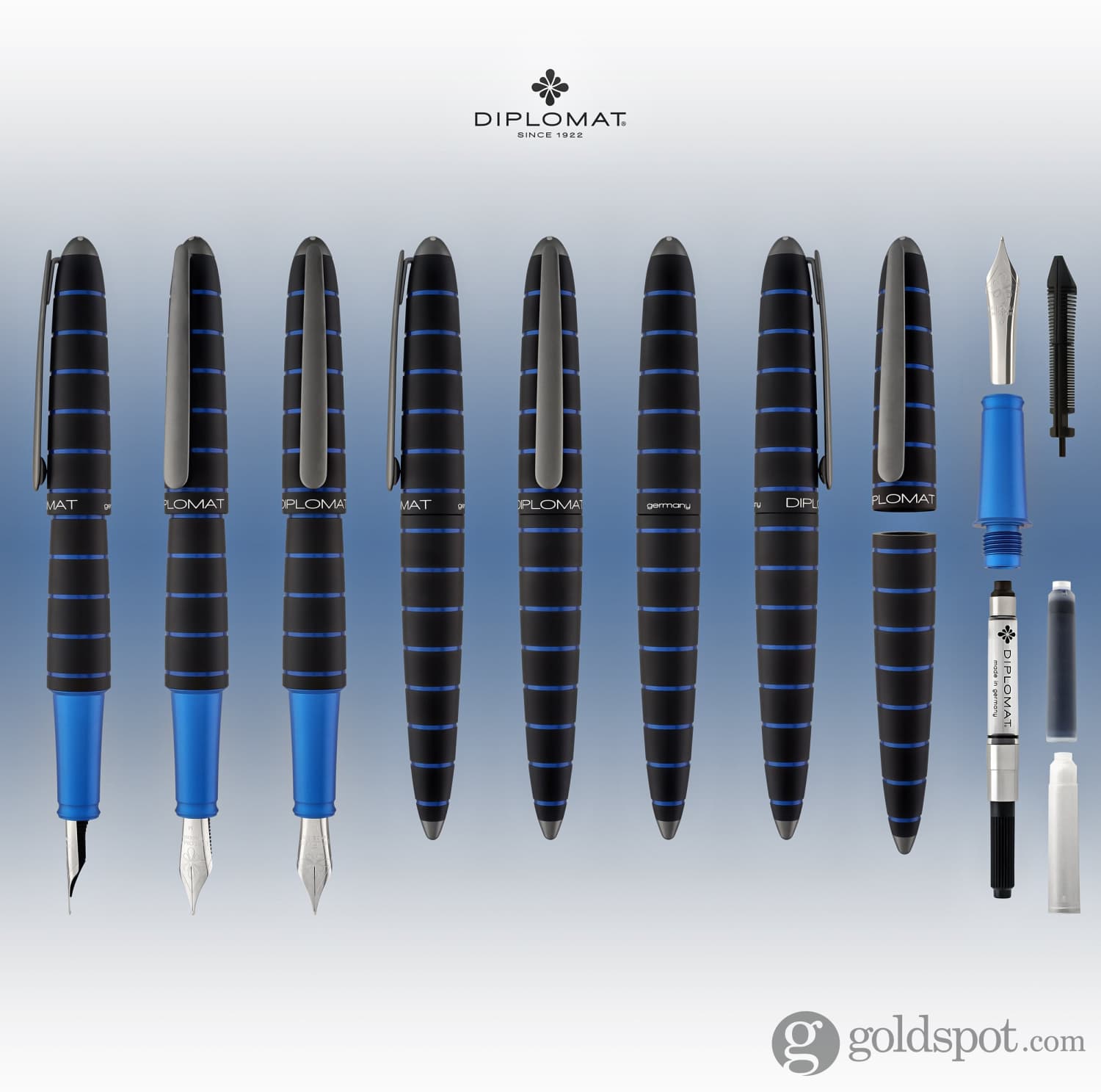 עט נובע Diplomat Elox - שחור וכחול טבעתי Ring Black & Blue