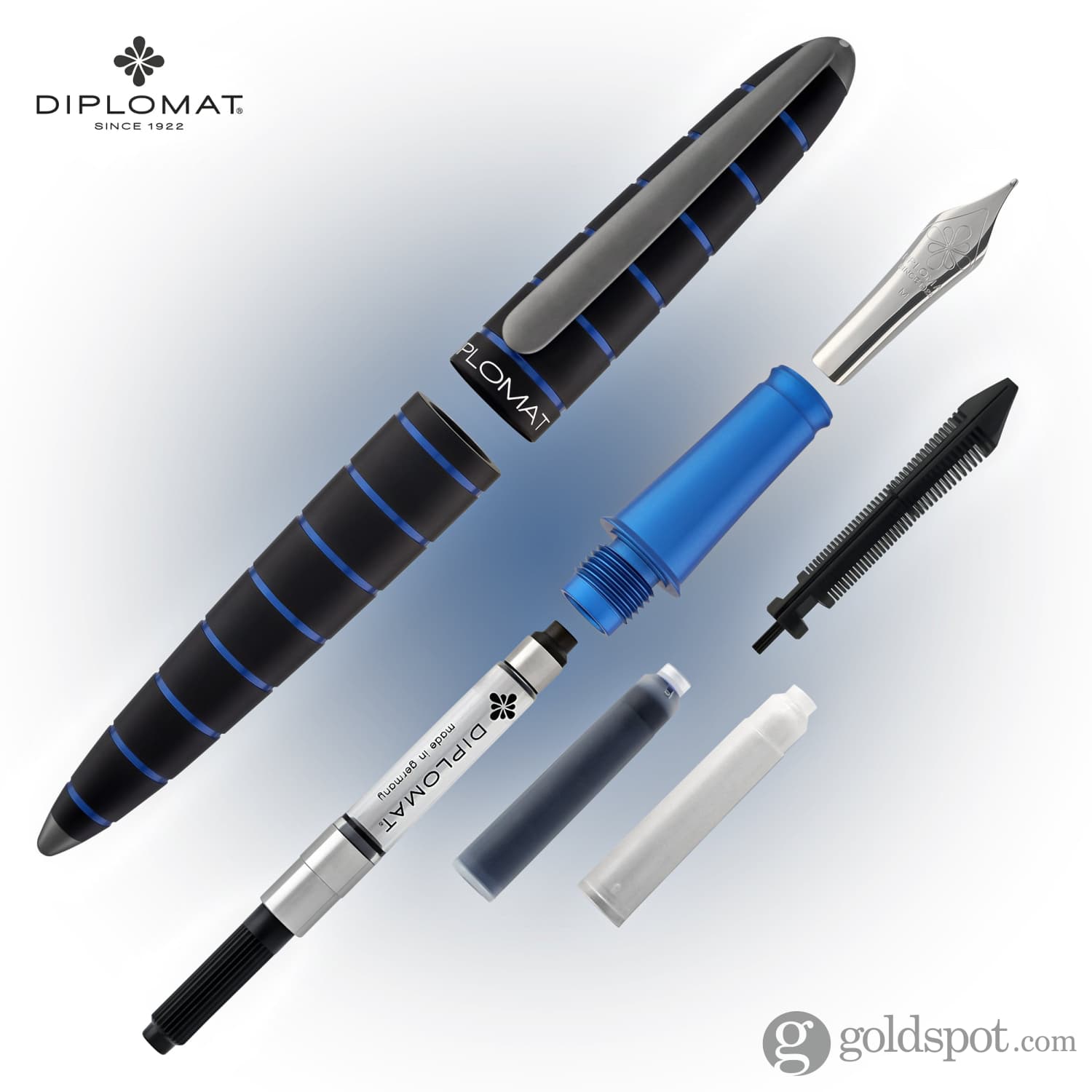 עט נובע Diplomat Elox - שחור וכחול טבעתי Ring Black & Blue