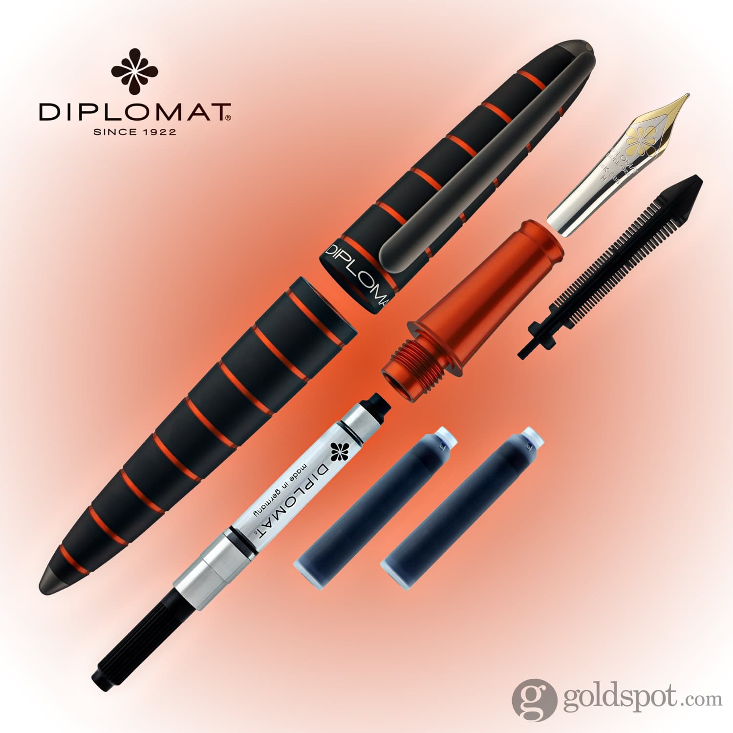 עט נובע Diplomat Elox - שחור וכתום בטבעות Ring Black & Orange