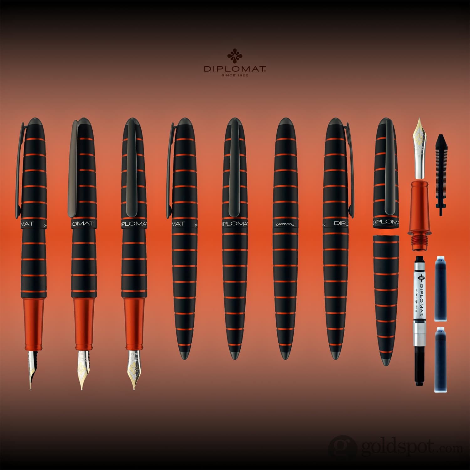 עט נובע Diplomat Elox - שחור וכתום בטבעות Ring Black & Orange