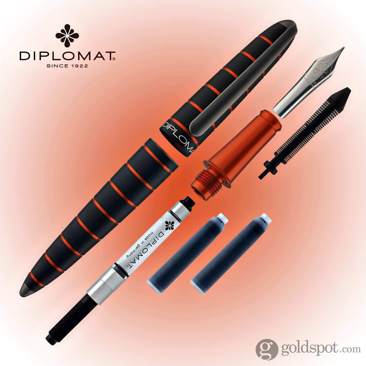 עט נובע Diplomat Elox - שחור וכתום בטבעות Ring Black & Orange