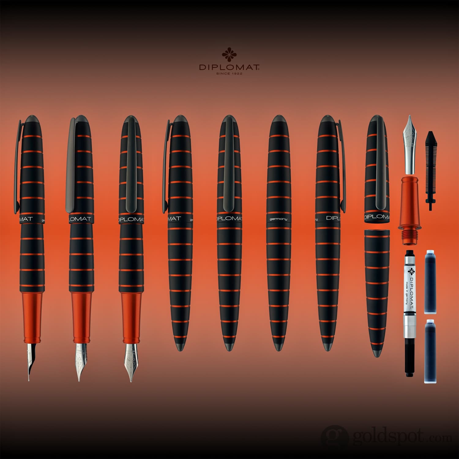 עט נובע Diplomat Elox - שחור וכתום בטבעות Ring Black & Orange