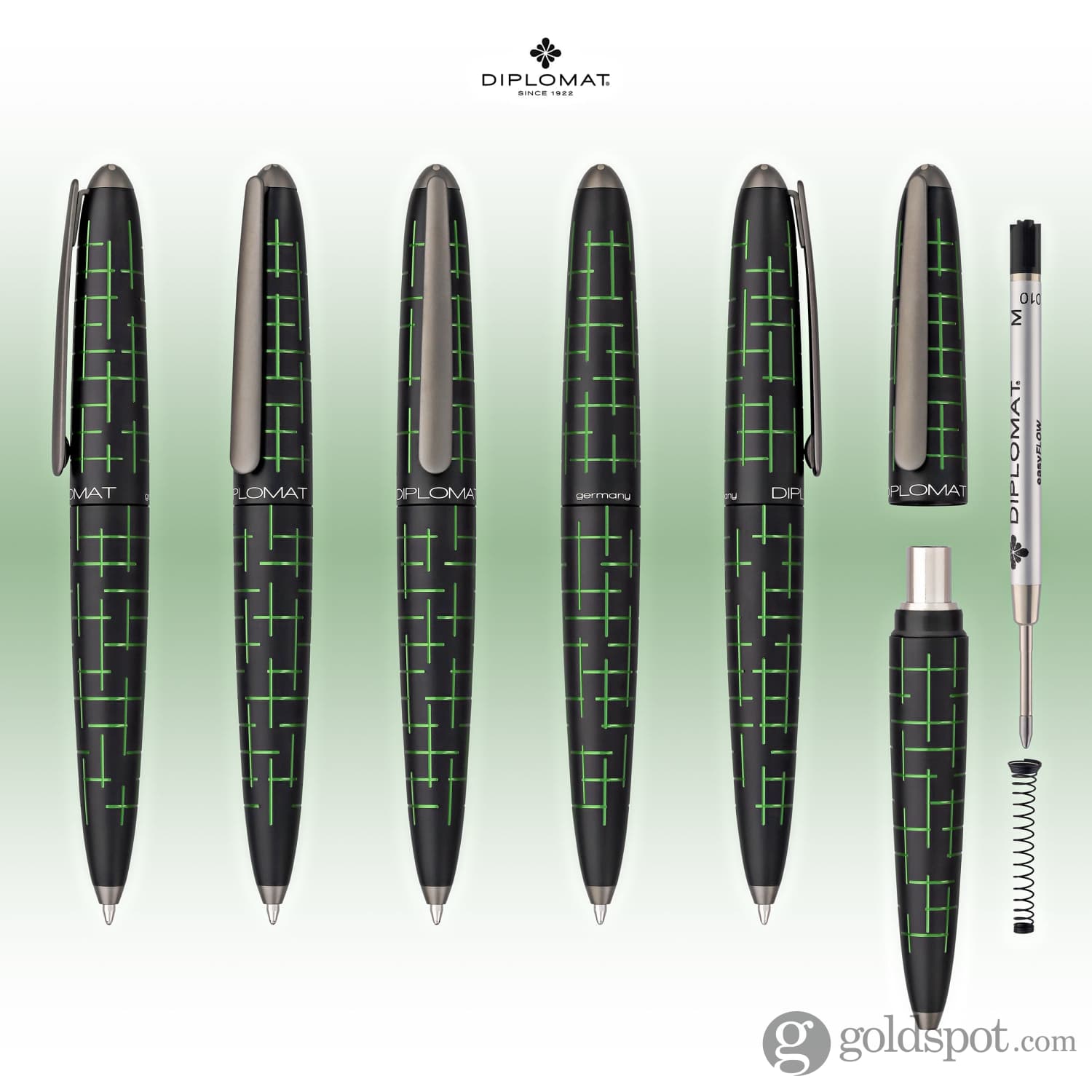 עט כדורי Diplomat Elox Matrix - שחור/ירוק Ring Black/Green