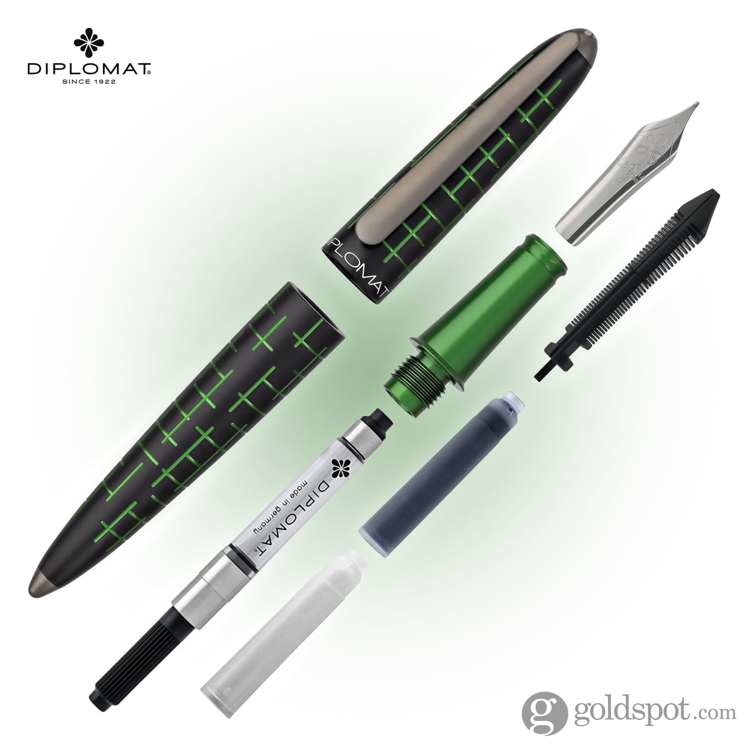 עט נובע Diplomat Elox Matrix - שחור וירוק טבעתי Ring Black & Green