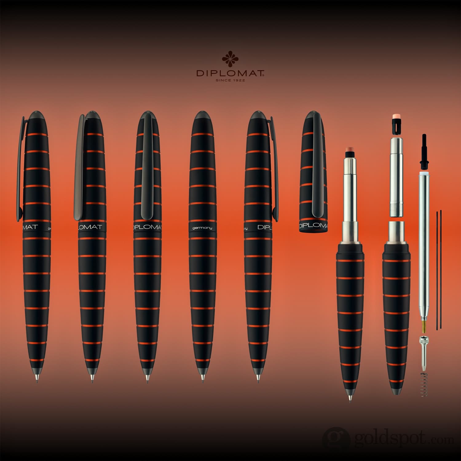 עפרון מכני Diplomat Elox .7mm - שחור כתום Ring Black & Orange