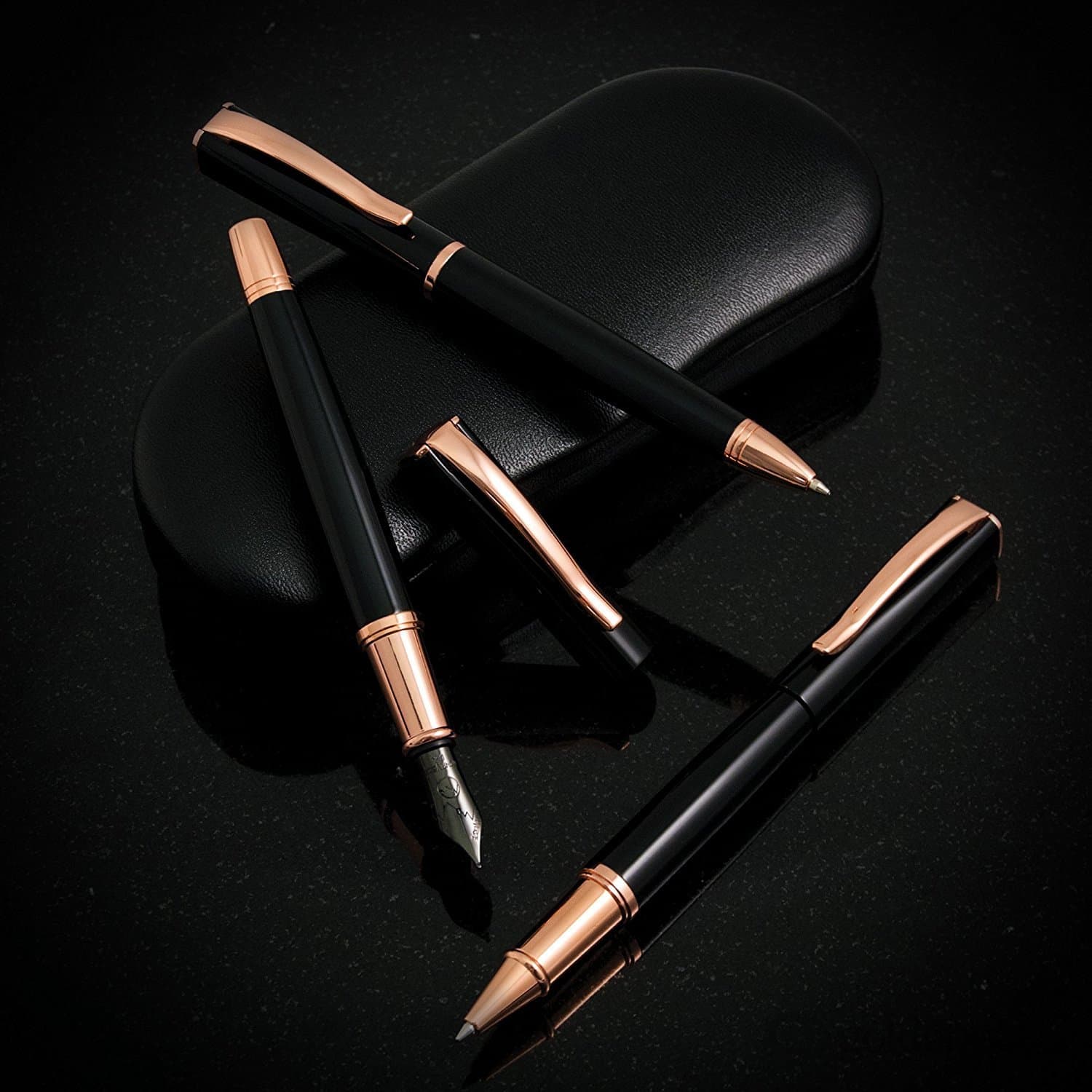 עט רולר Monteverde Impressa - שחור Black with Rose Gold Trim