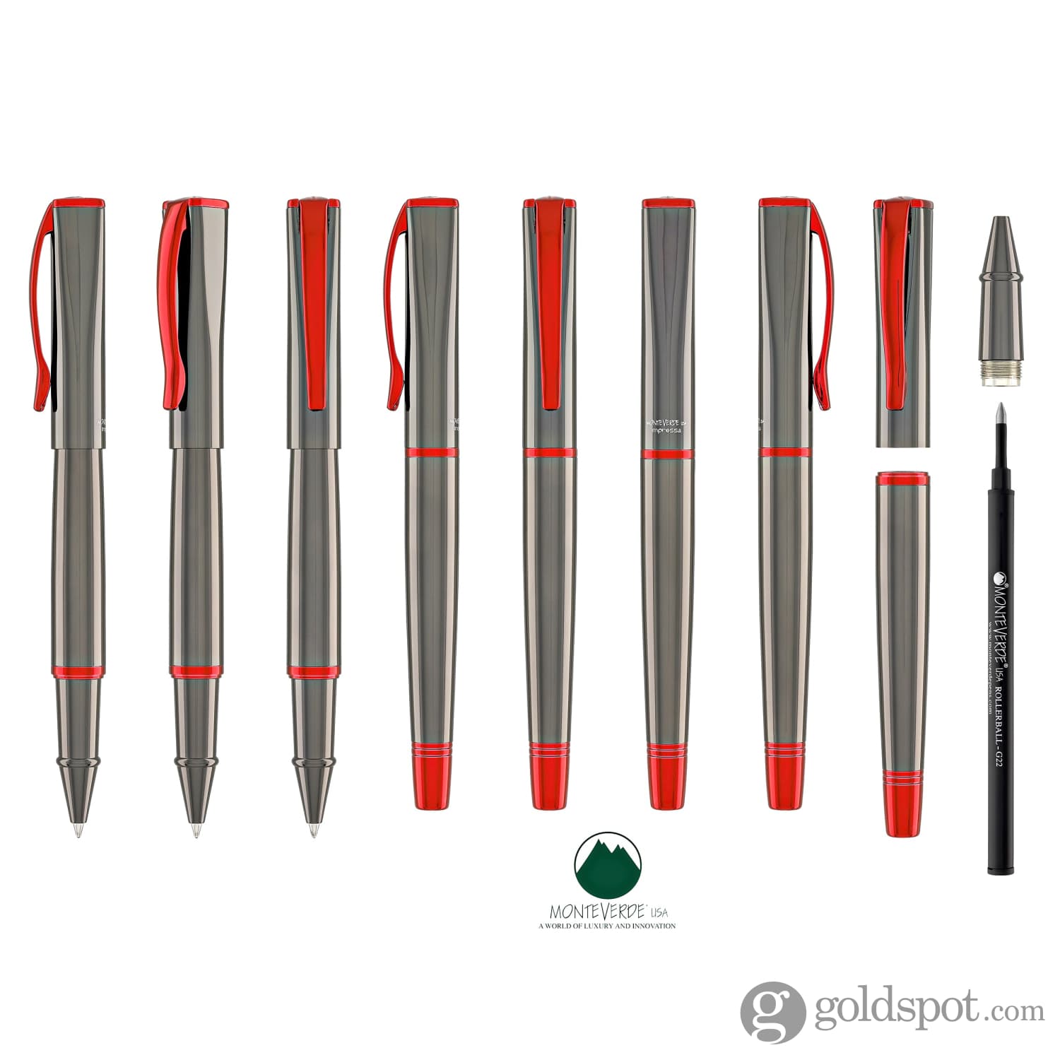 עט רולר Monteverde Impressa - אפור כהה עם גימור אדום Gunmetal with Red Trim